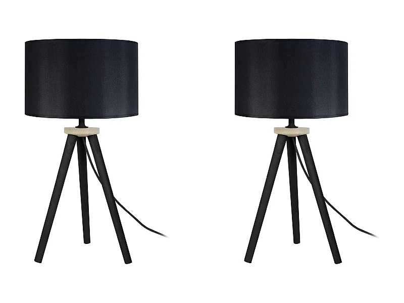 Pair de Lampes de chevet trépied bois  bois noir,naturel 44 cm.
