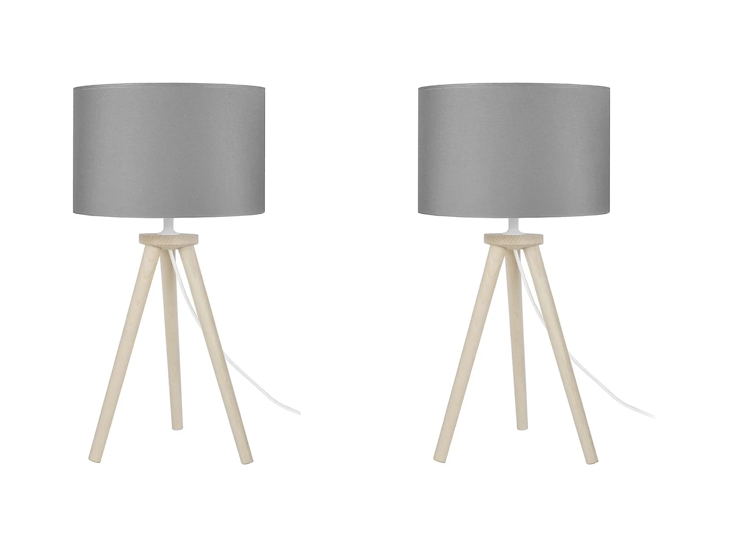 Pair de Lampes de chevet trépied bois  naturel 44,gris cm.