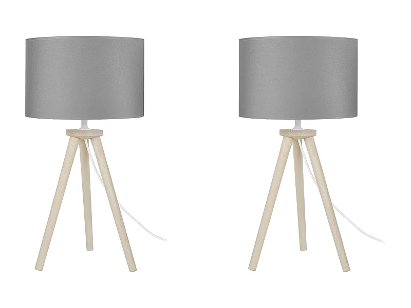 Pair de Lampes de chevet trépied bois  naturel 44,gris cm.