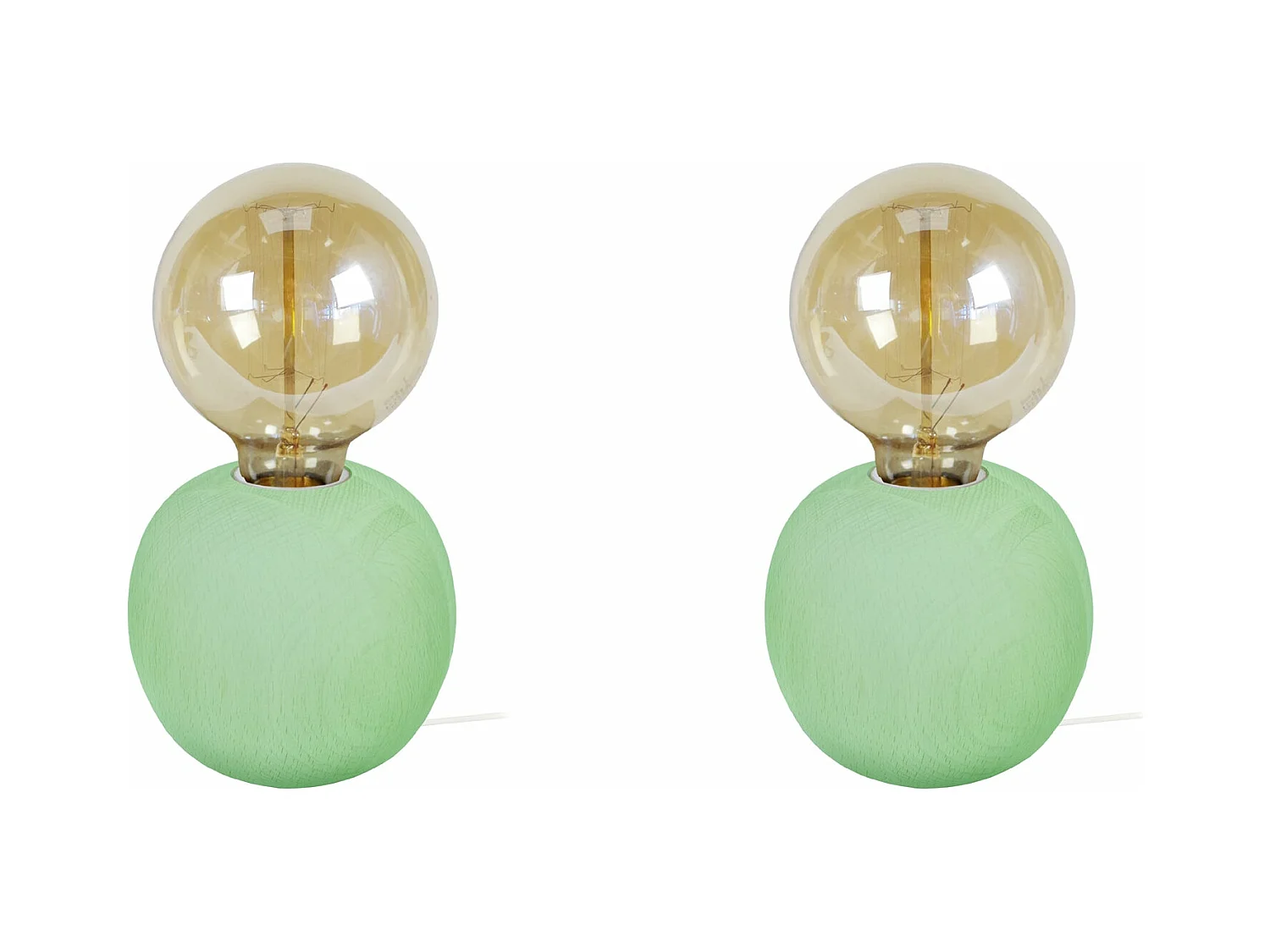 Pair de Lampes de chevet globe bois  vert 21 cm.