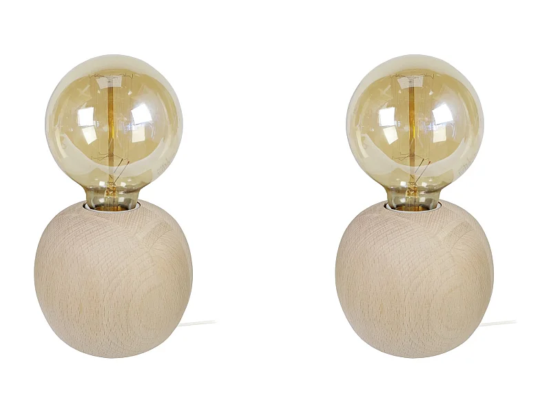 Pair de Lampes de chevet globe bois  naturel 21 cm.