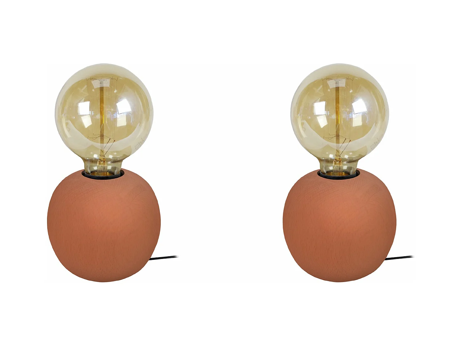 Pair de Lampes de chevet globe bois  marron 21 cm.