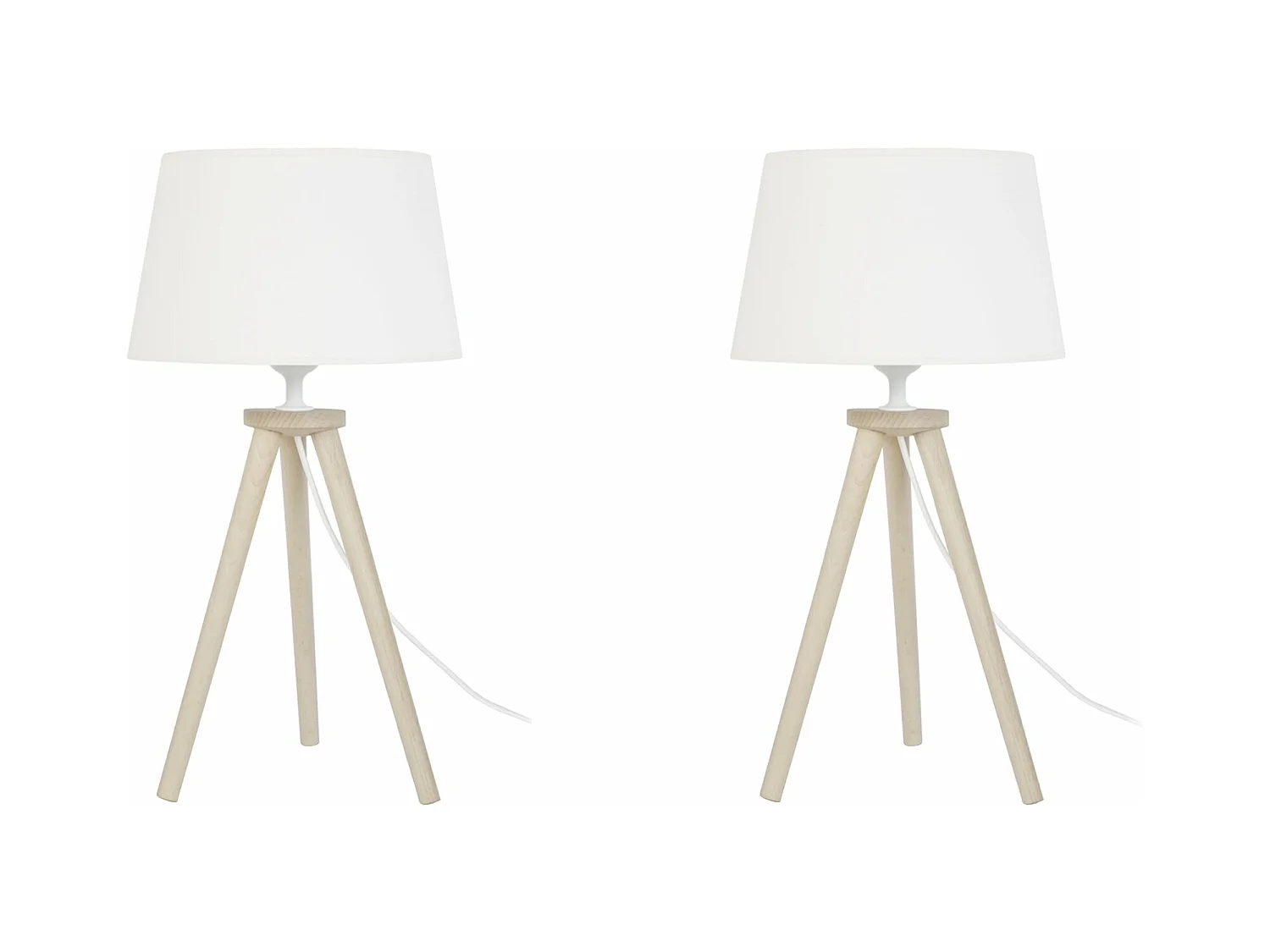 Pair de Lampes de chevet trépied, bois  naturel 44 cm.