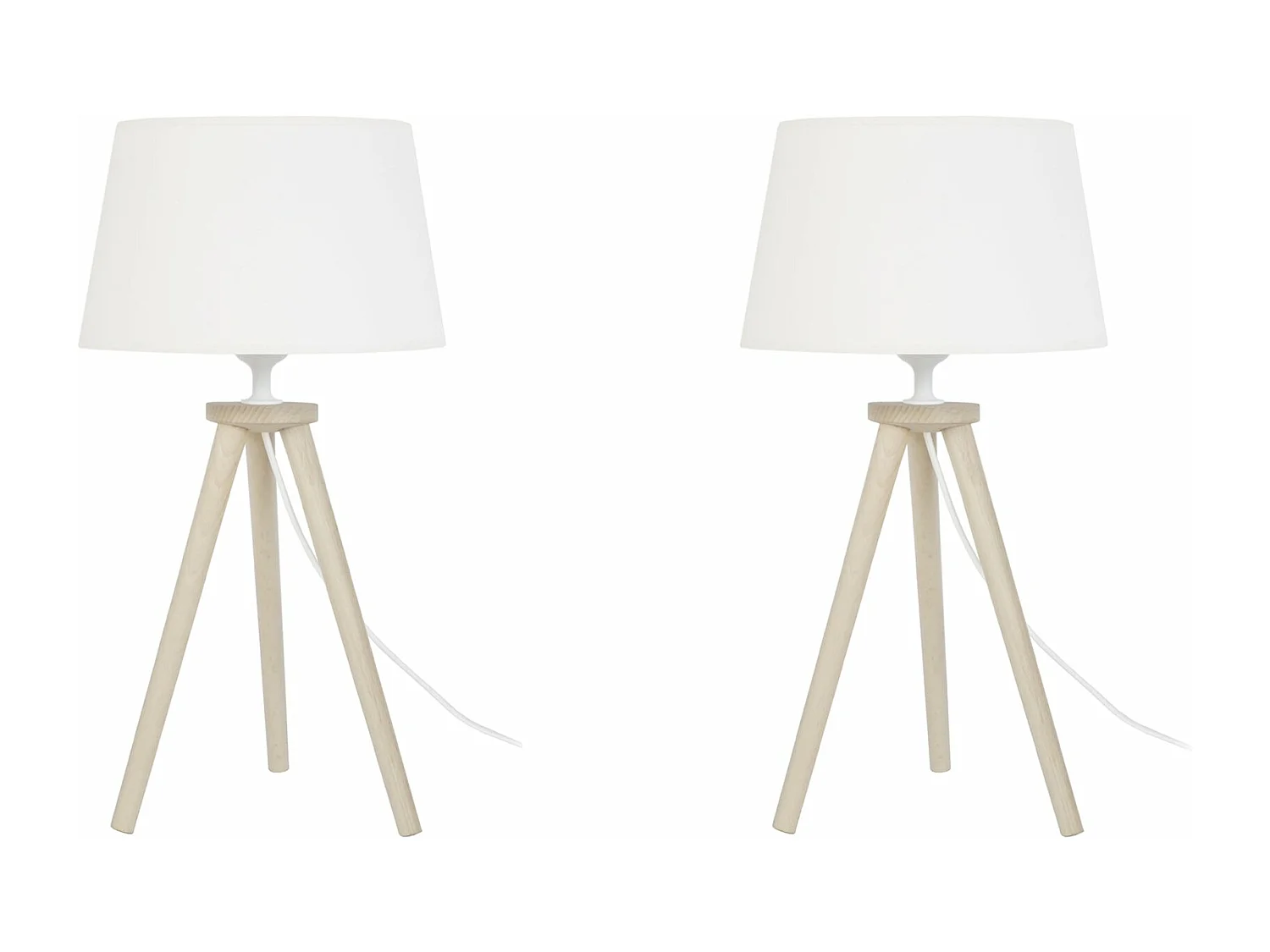 Pair de Lampes de chevet trépied, bois  naturel 44 cm.