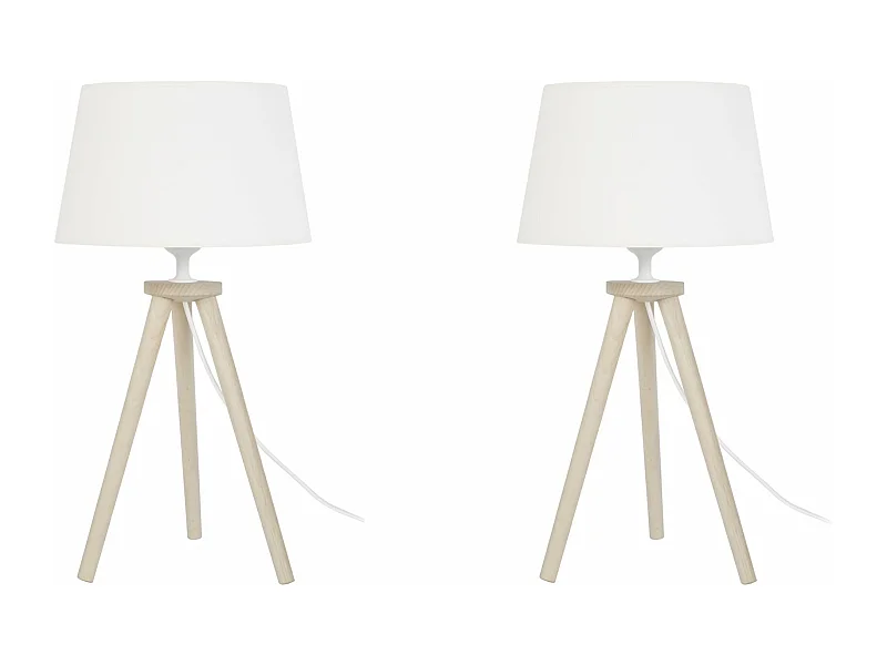 Pair de Lampes de chevet trépied, bois  naturel 44 cm.