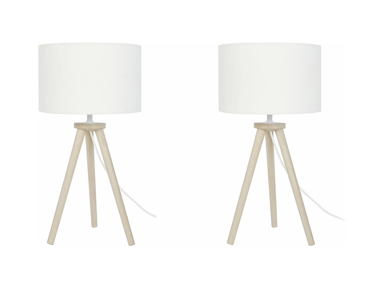 Pair de Lampes de chevet trépied bois  naturel,blanc 44 cm.