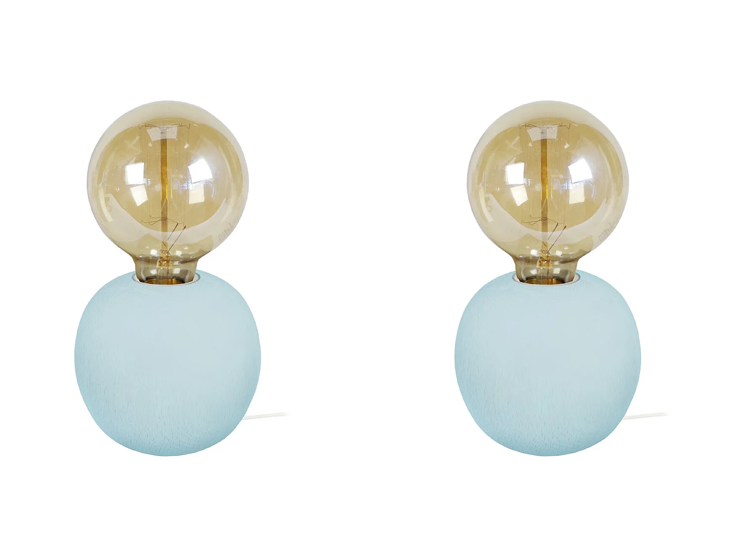 Pair de Lampes de chevet globe bois  bleu 21 cm.