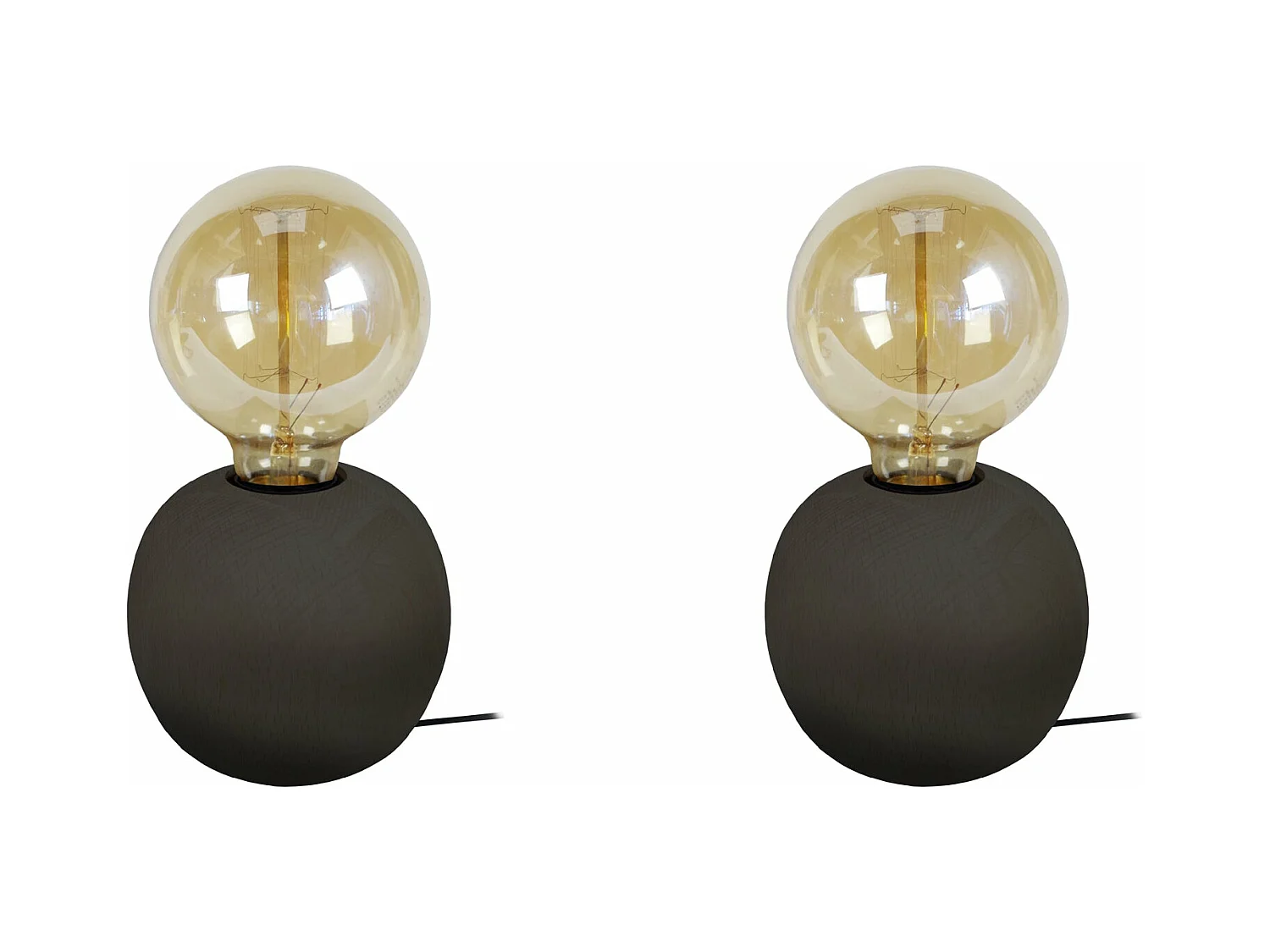 Pair de Lampes de chevet globe bois  noir 21 cm.