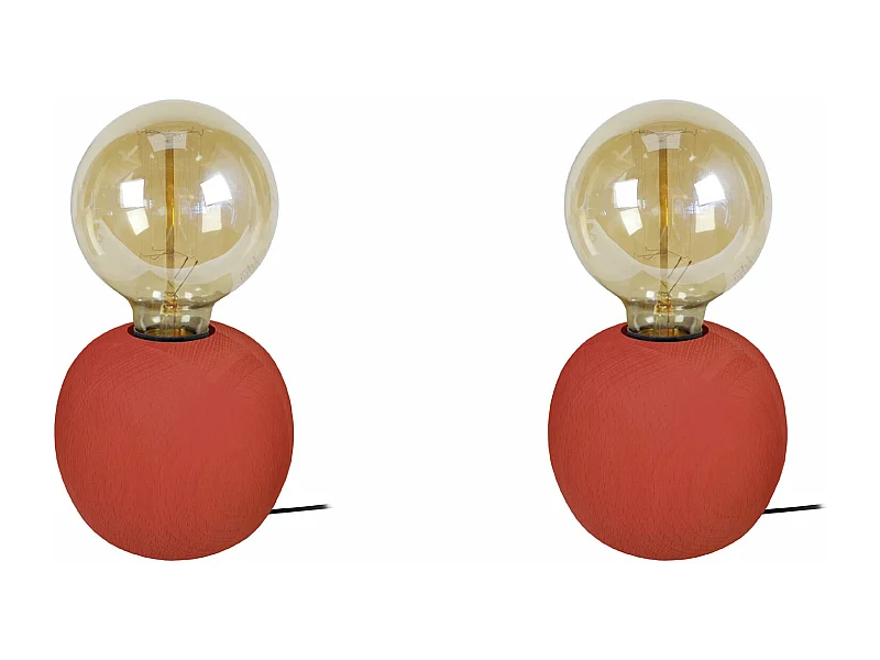 Pair de Lampes de chevet globe bois  rouge 21 cm.