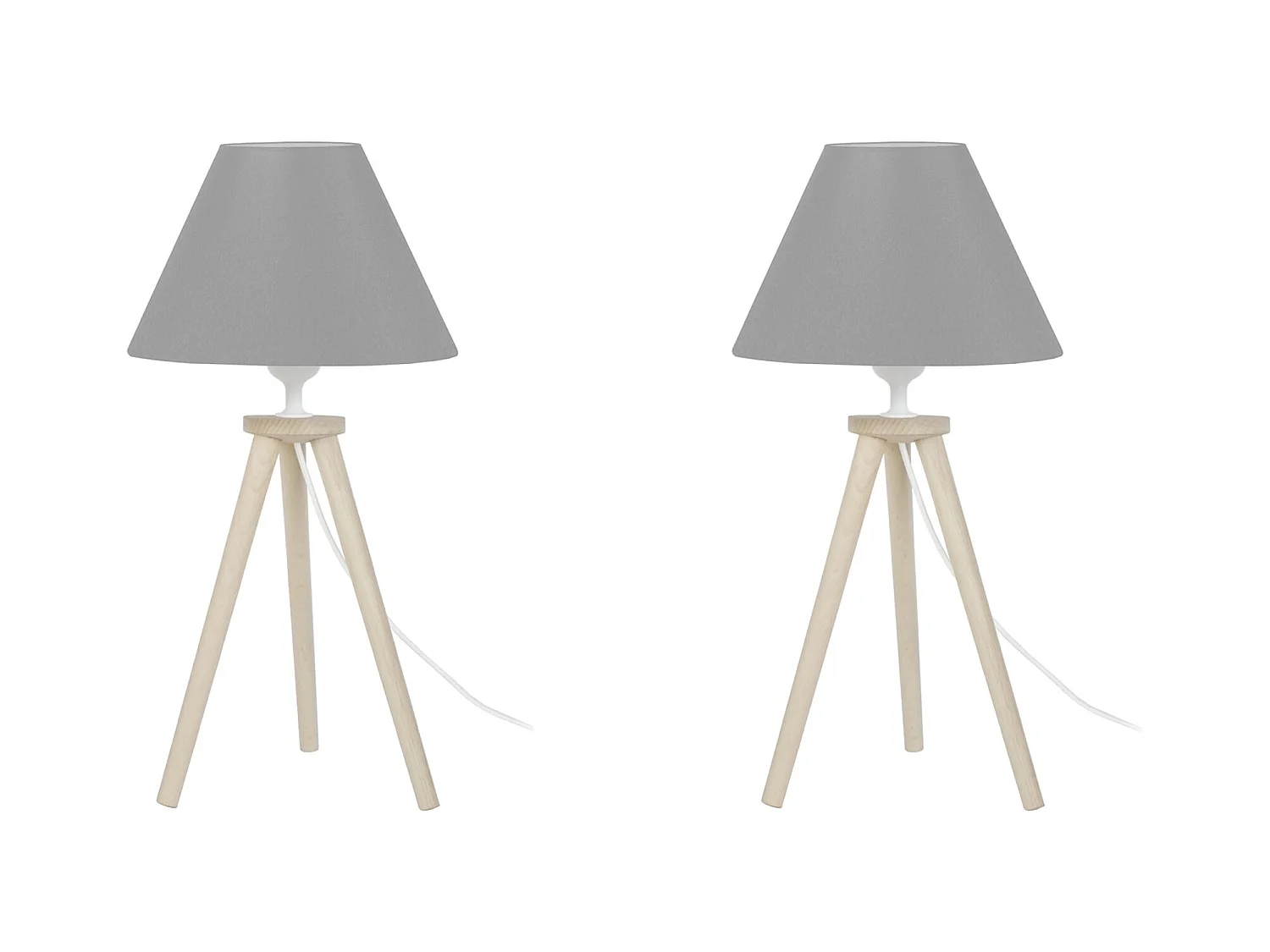 Pair de Lampes de chevet trépied bois  naturel,gris 44 cm.