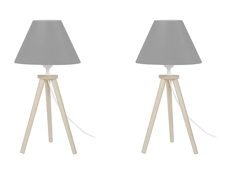 Pair de Lampes de chevet trépied bois  naturel,gris 44 cm.