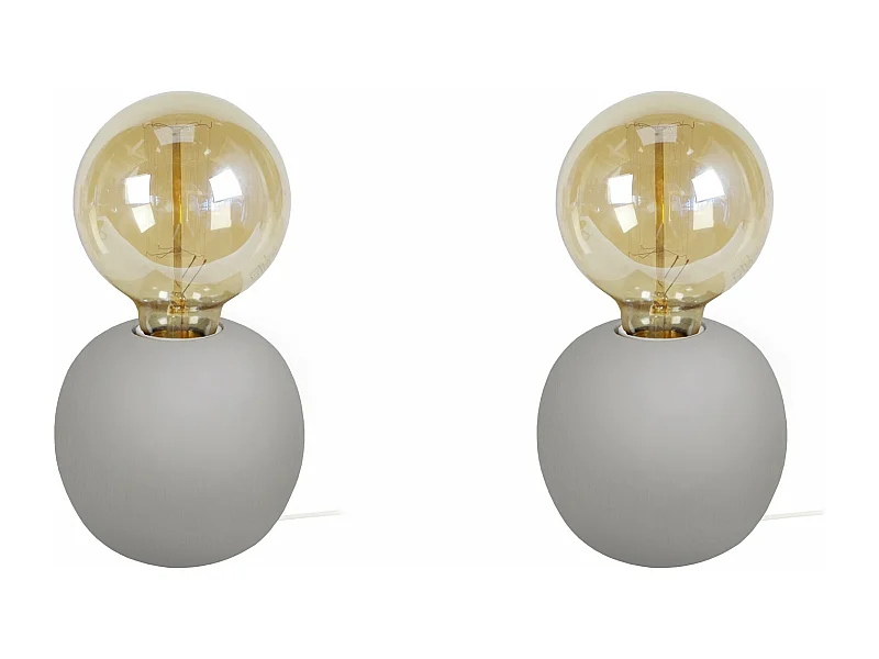 Pair de Lampes de chevet globe bois  gris 21 cm.