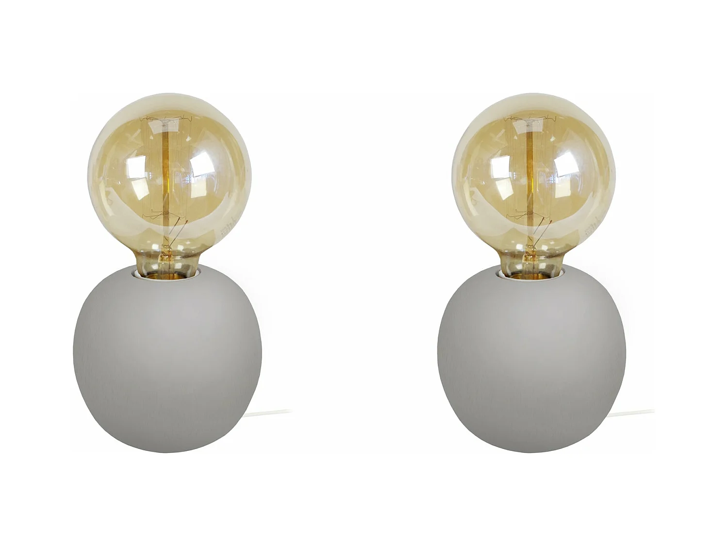 Pair de Lampes de chevet globe bois  gris 21 cm.