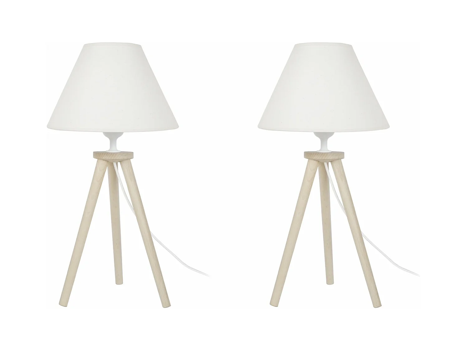 Pair de Lampes de chevet, trépied bois  naturel 44 cm.