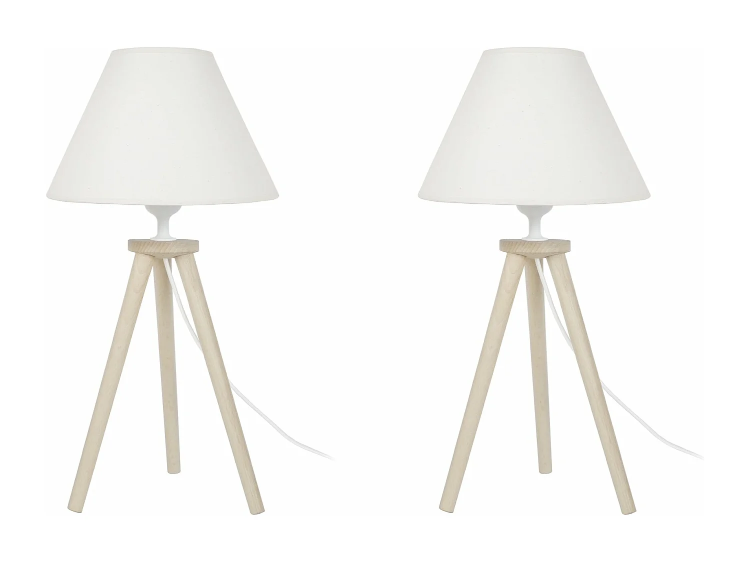 Pair de Lampes de chevet, trépied bois  naturel 44 cm.