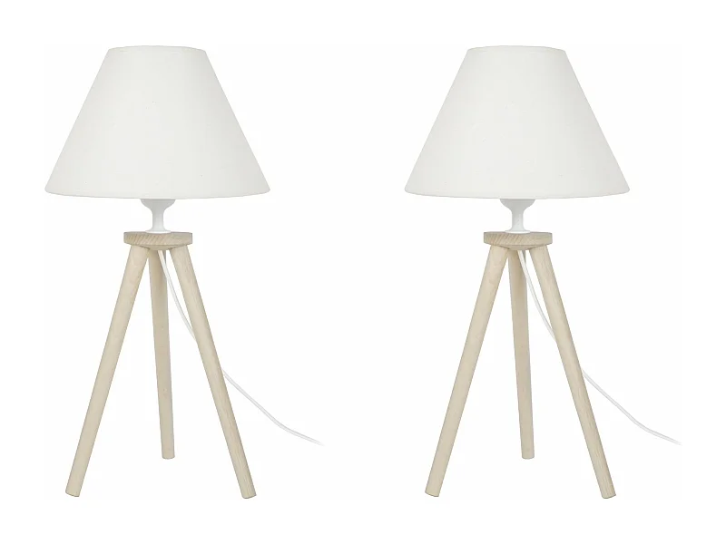 Pair de Lampes de chevet, trépied bois  naturel 44 cm.