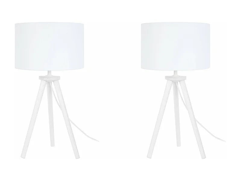 Pair de Lampes de chevet trépied bois  bois blanc naturel 44 cm.