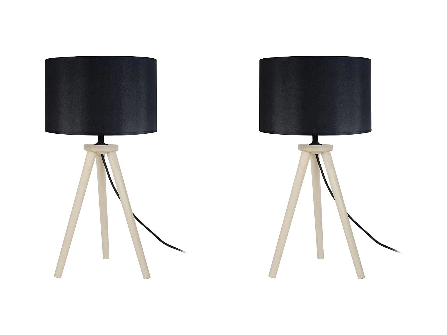 Pair de Lampes de chevet trépied bois  naturel 44 cm.