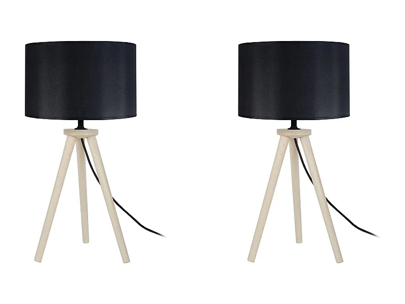 Pair de Lampes de chevet trépied bois  naturel 44 cm.