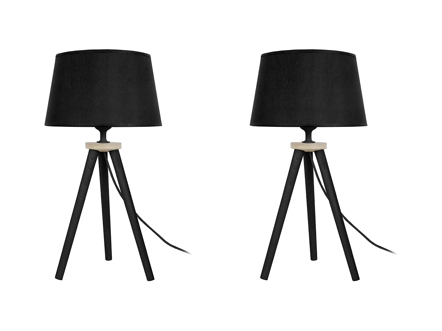 Pair de Lampes de chevet trépied bois  bois noir,naturel,noir 44 cm.