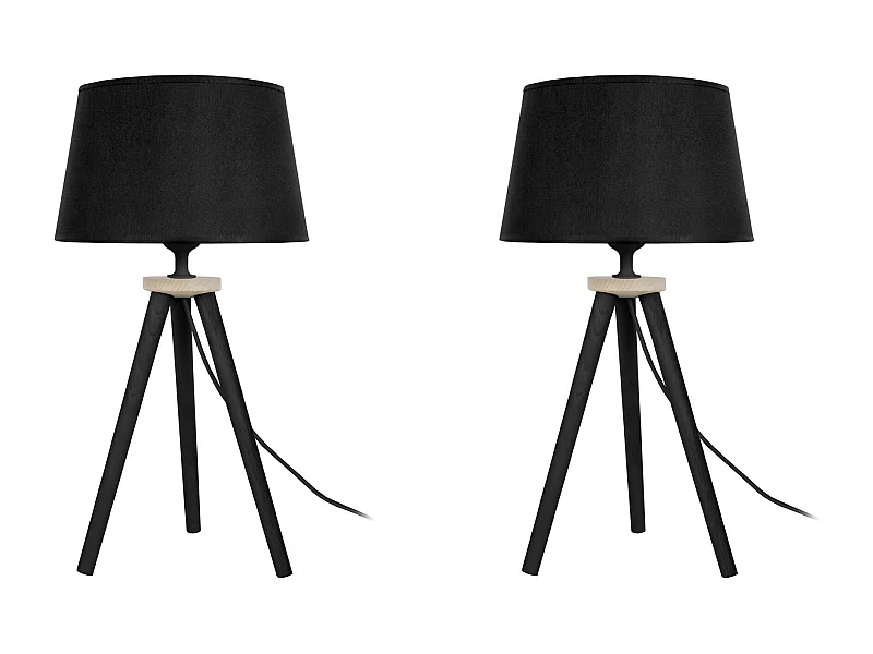 Pair de Lampes de chevet trépied bois  bois noir,naturel,noir 44 cm.