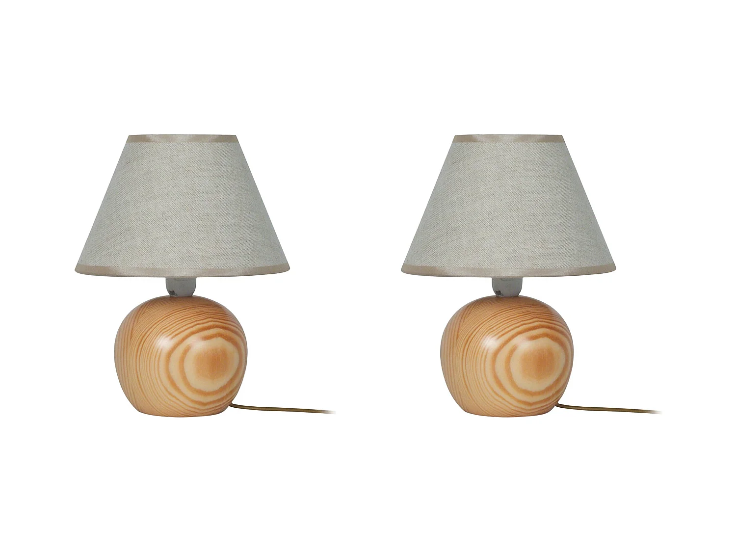 Pair de Lampes de chevet globe bois  naturel  30 cm.
