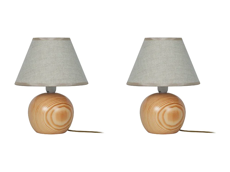 Pair de Lampes de chevet globe bois  naturel  30 cm.
