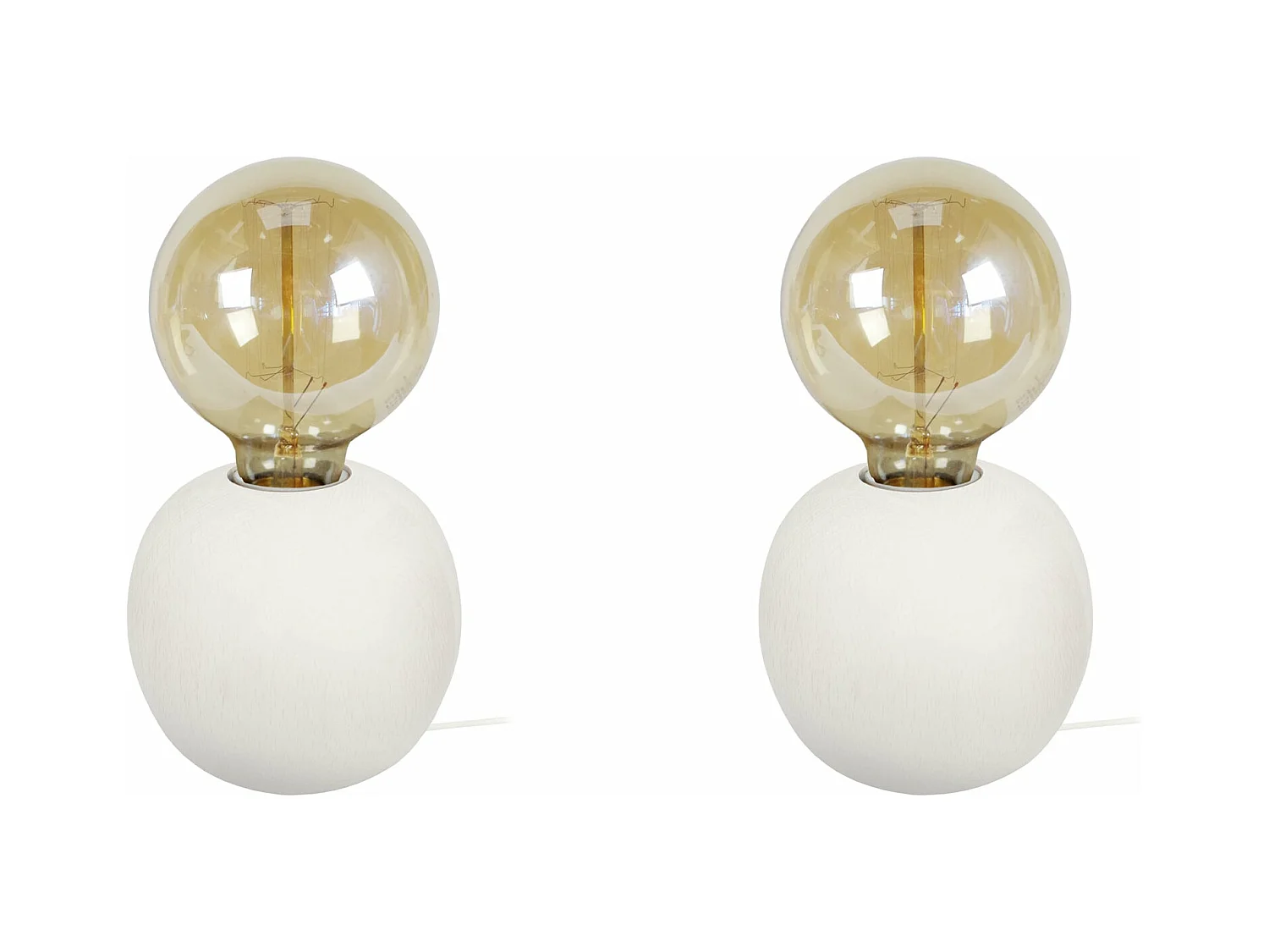 Pair de Lampes de chevet globe bois  blanc 21 cm.