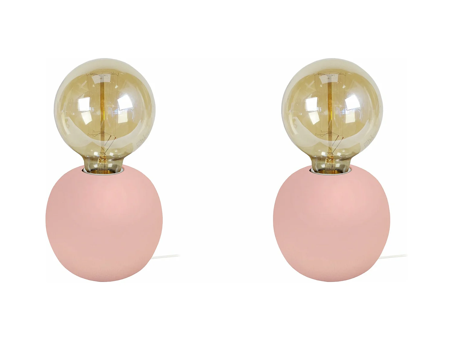 Pair de Lampes de chevet globe bois  rose 21 cm.