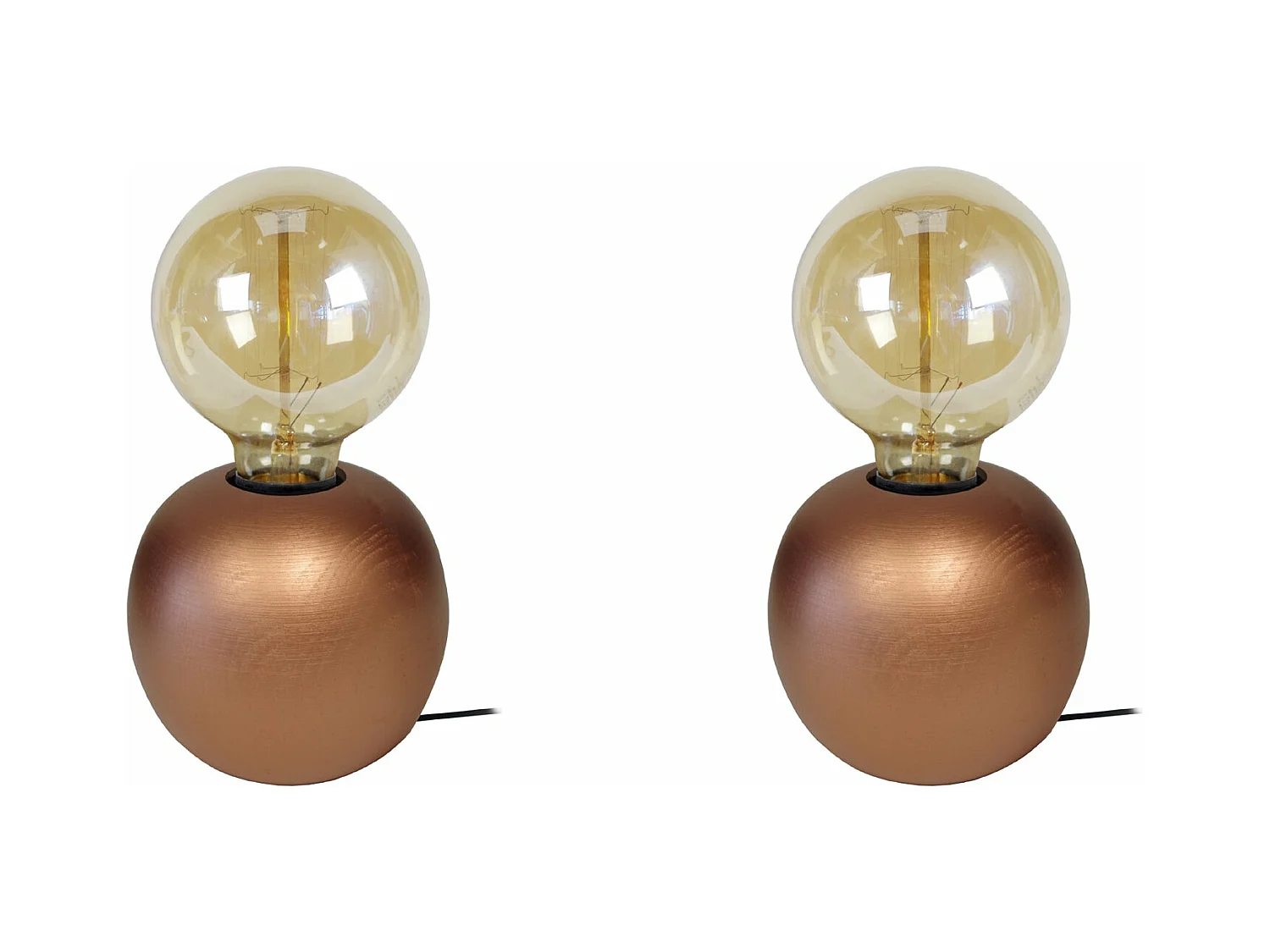 Pair de Lampes de chevet globe bois  cuivre 21 cm.