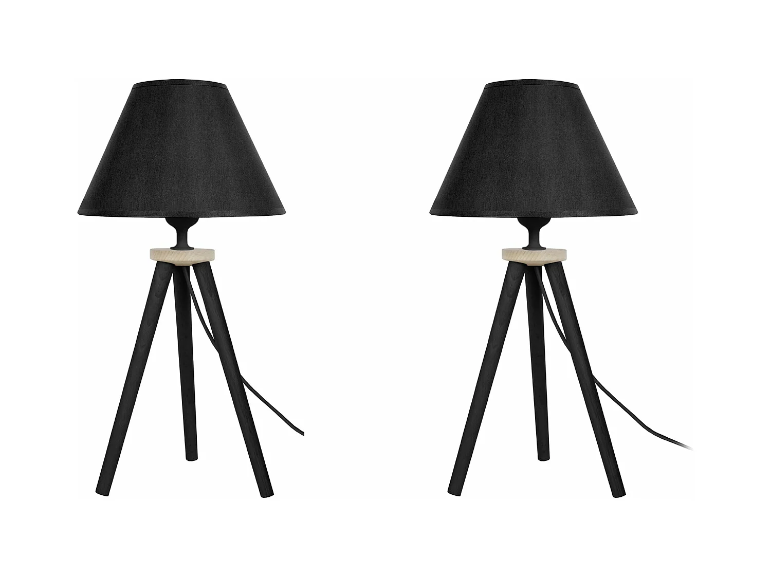 Pair de Lampes de chevet trépied, bois  bois noir,noir 44 cm.