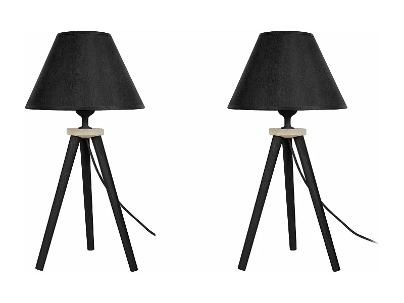 Pair de Lampes de chevet trépied, bois  bois noir,noir 44 cm.