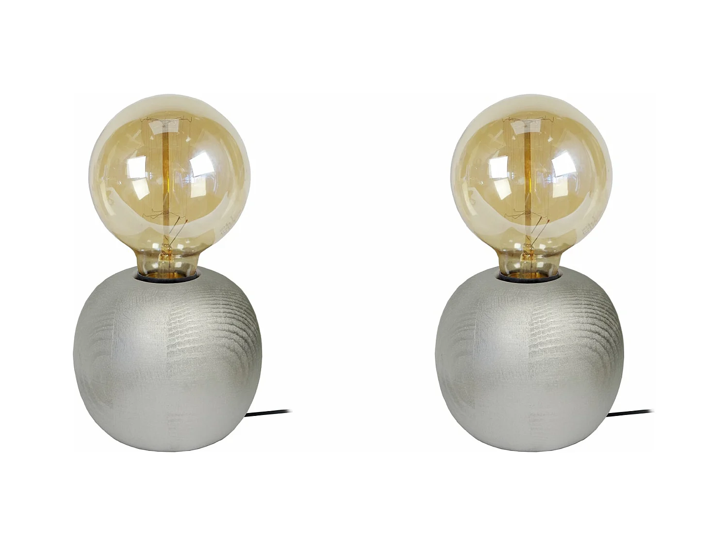 Pair de Lampes de chevet globe bois  aluminium 21 cm.