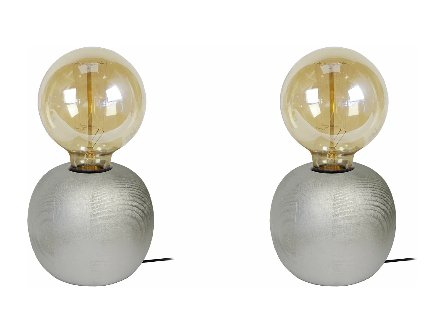 Pair de Lampes de chevet globe bois  aluminium 21 cm.