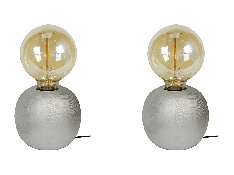 Pair de Lampes de chevet globe bois  aluminium 21 cm.