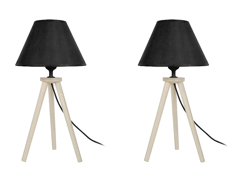 Pair de Lampes de chevet trépied bois  naturel,noir 44 cm.