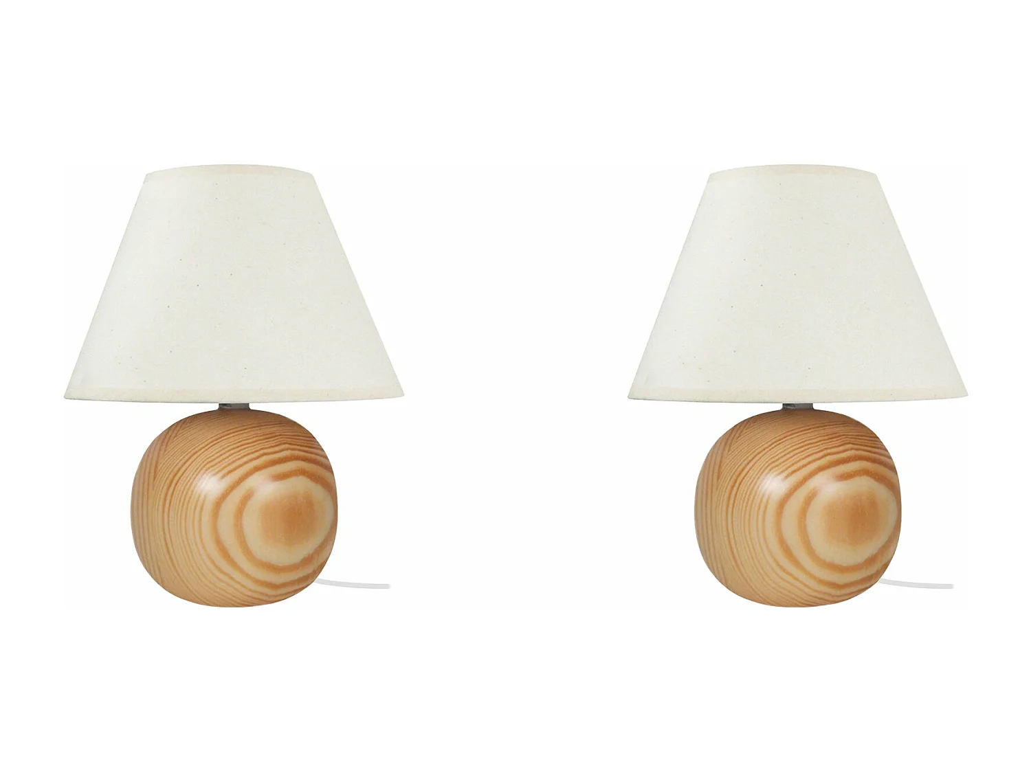 Pair de Lampes de chevet globe bois  naturel 26,5 cm.