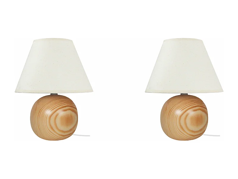 Pair de Lampes de chevet globe bois  naturel 26,5 cm.