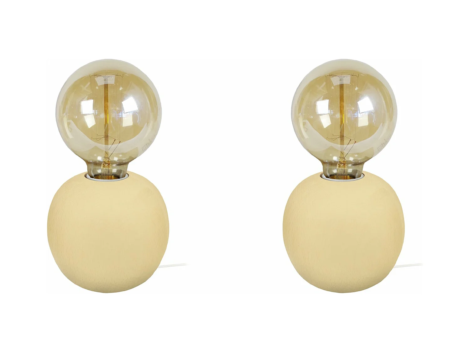 Pair de Lampes de chevet globe bois  beige 21 cm.