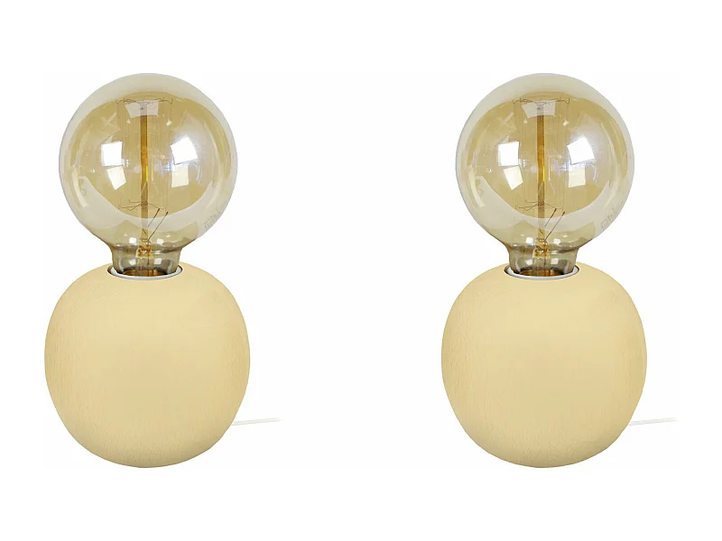 Pair de Lampes de chevet globe bois  beige 21 cm.