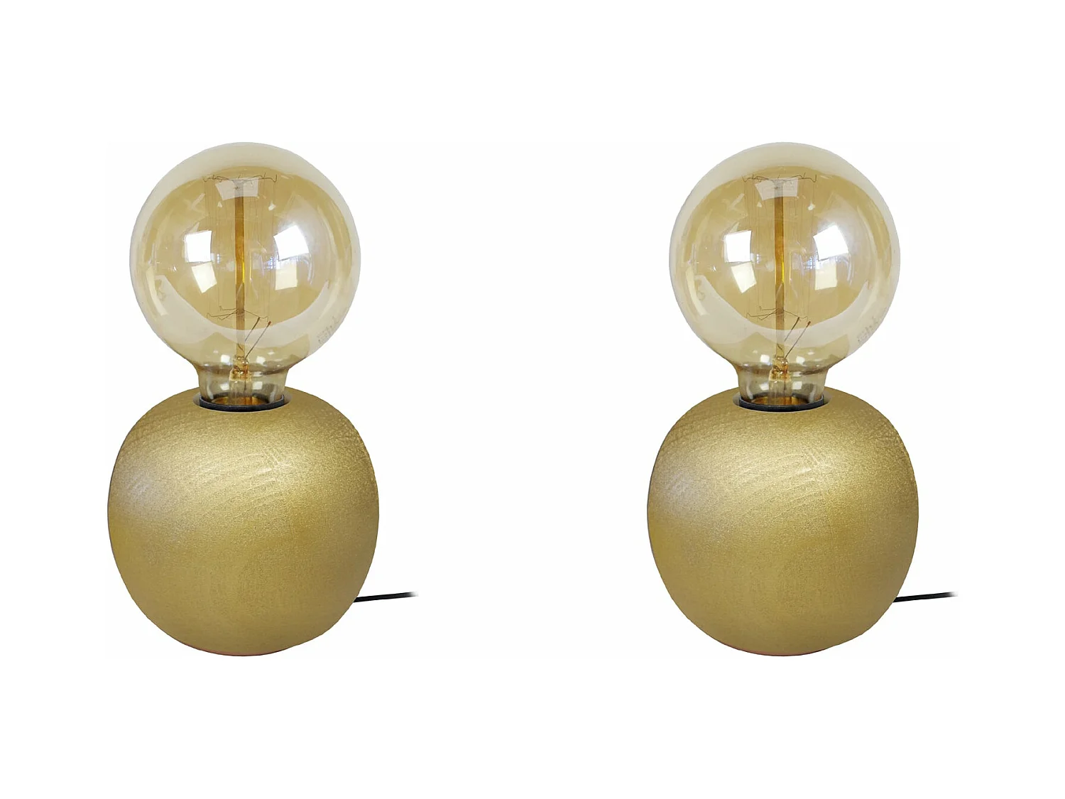 Pair de Lampes de chevet globe bois  doré 21 cm.