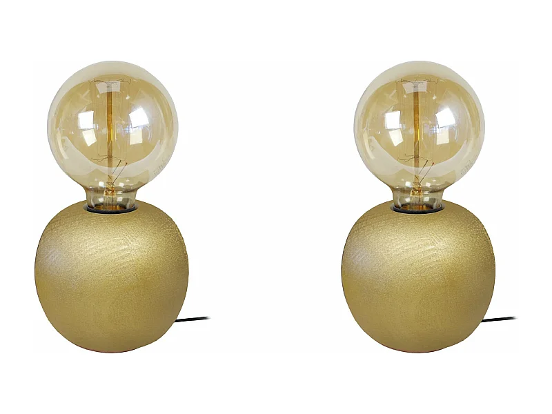 Pair de Lampes de chevet globe bois  doré 21 cm.