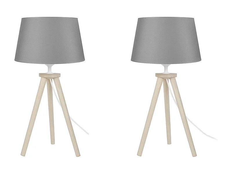 Pair de Lampes de chevet, trépied bois  naturel,gris 44 cm.