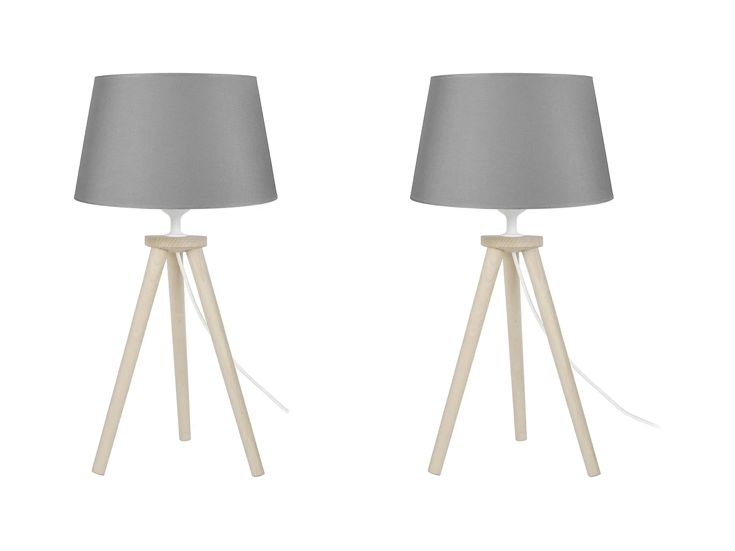Pair de Lampes de chevet, trépied bois  naturel,gris 44 cm.