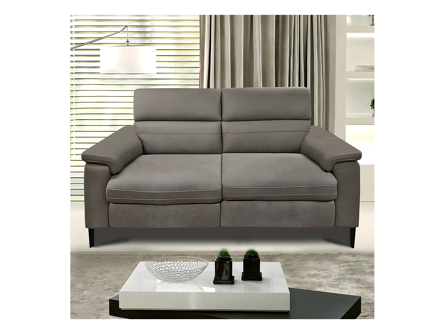 Canapé relax 2 places électrique microfibre taupe prise USB - CHOPPER