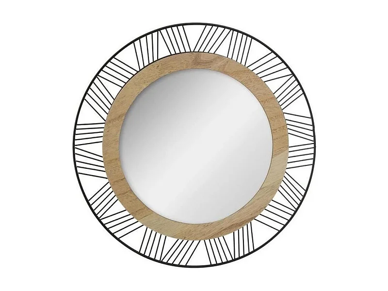 Miroir rond en métal et bois - Ø 45 x Ep. 1.5 cm - Noir