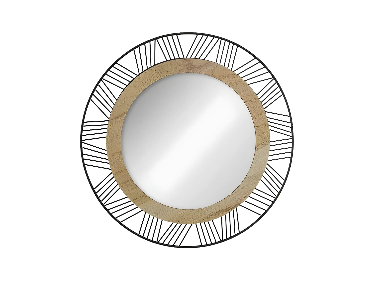 Miroir Rond en Métal & Bois "Joe" 45cm Noir