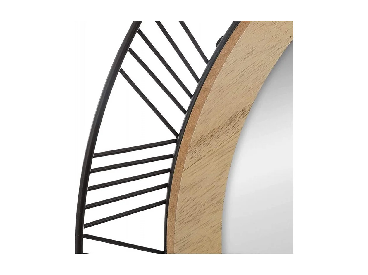 Rundes Design-Spiegel "Joe" 45 cm aus Metall, Holz und Schwarzem Glas – Authentischer Wandspiegel