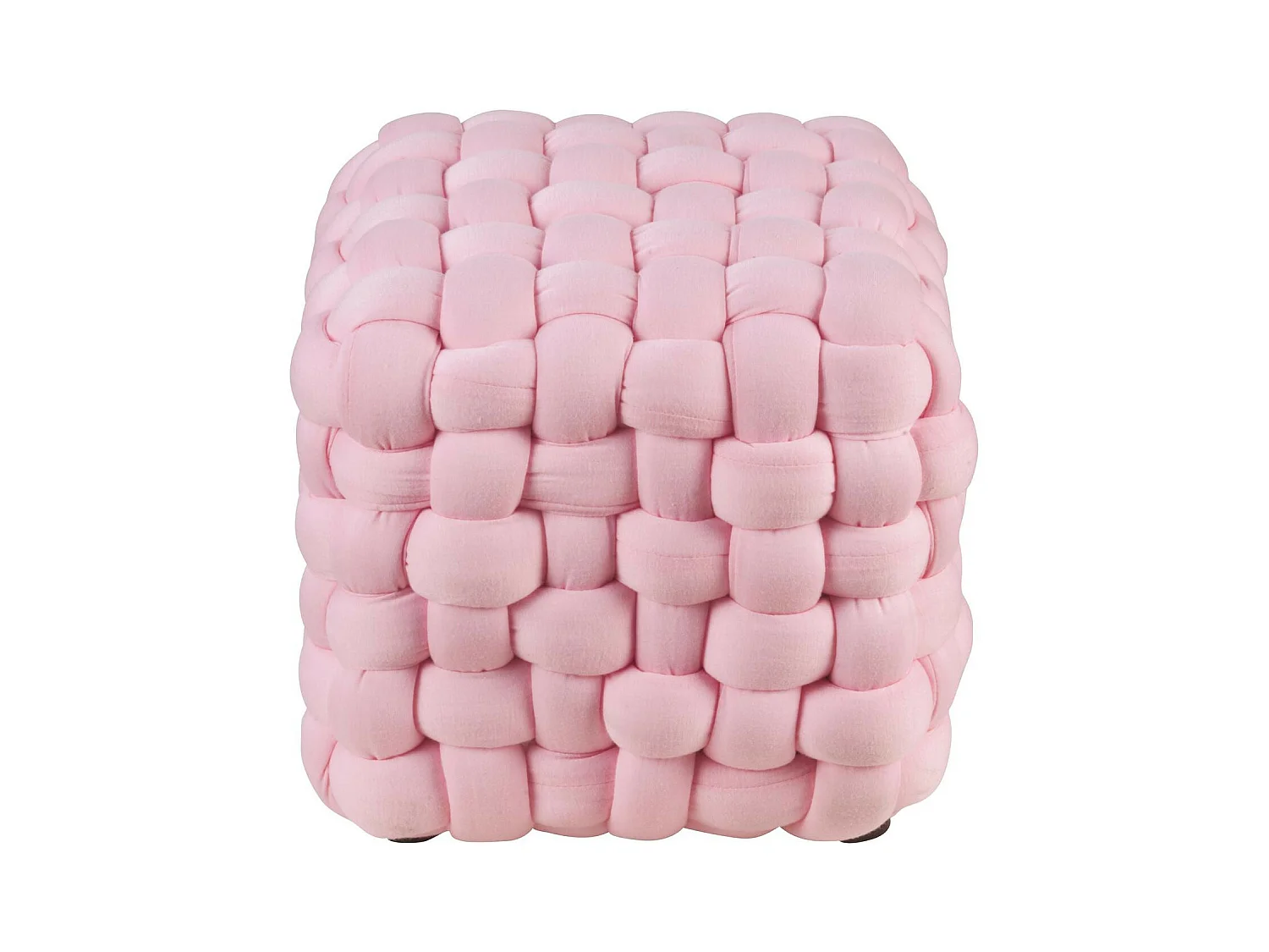 Pouf Carré Tressé en Tissu "Coosada" 27cm Rose