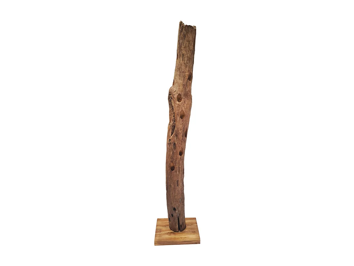 Range-bouteilles tronc d'arbre en teck 184 cm socle carré - TOKELA